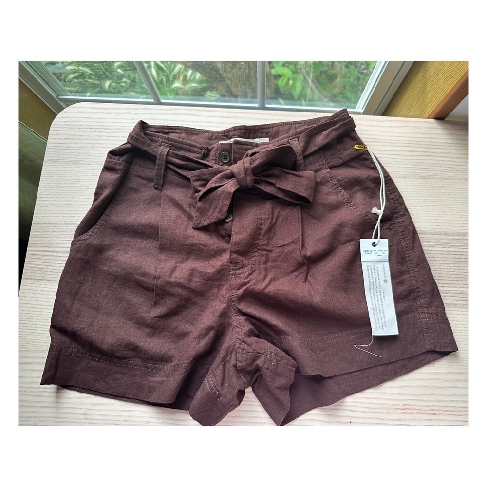 Happy Nature cocoa Brown Linen Blend Tie Waist Shorts Coastal Minimalist Summer